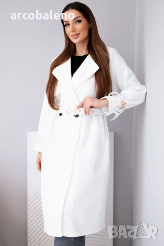 Дамско палто с колан и златни катарами, 4цвята , снимка 6 - Палта, манта - 53687342