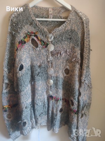 Ръчно плетена спорно елегантна лятна блуза с големи копчета, снимка 1 - Блузи с дълъг ръкав и пуловери - 41402568