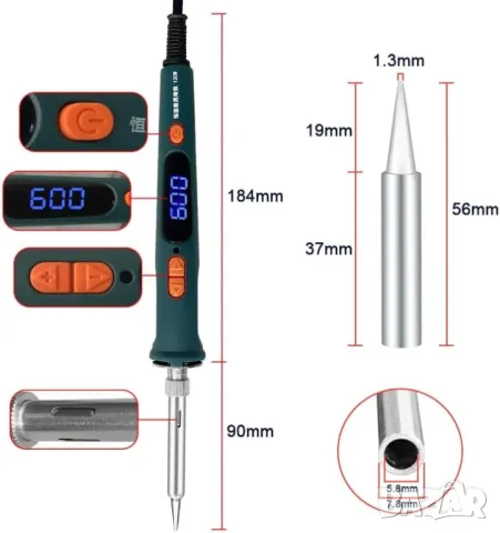Поялник с регулиране на температурата и цифров екран 120W/230V, снимка 2 - Поялници и запояване - 48067167