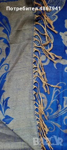 Луксозен двулицев шал Пашмина (100% Pashmina) – Кралско синьо и златисто, 170х69 см, снимка 6 - Шалове - 56149314