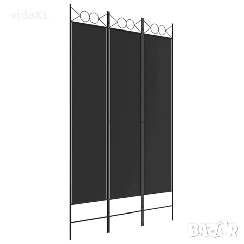 vidaXL Параван за стая, 3 панела, черен, 120x200 см, плат