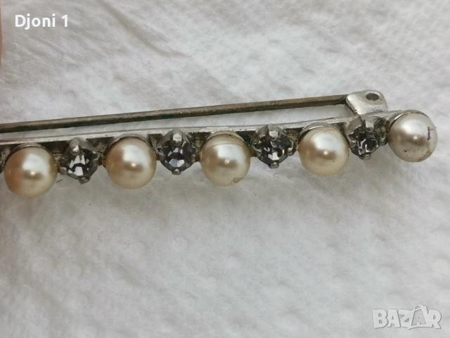 Винтидж сребърна брошка с перли , снимка 2 - Антикварни и старинни предмети - 53179203