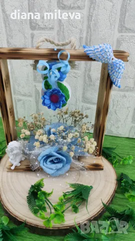 Дървена рамка с декорация в синьо!!, снимка 11 - Декорация за дома - 49093231