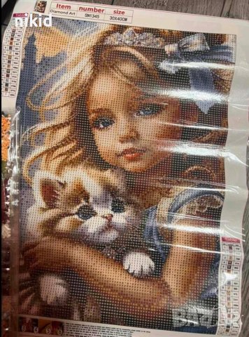 Нежно дете момиченце с коте 5D гоблен диамантен картина мозайка за направа по схема с камъчета, снимка 6 - Гоблени - 49293939
