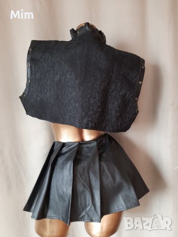 2XL/4XL К-т Черна кожена къса пола на плисета и елек за едра дама , снимка 6 - Поли - 40136893