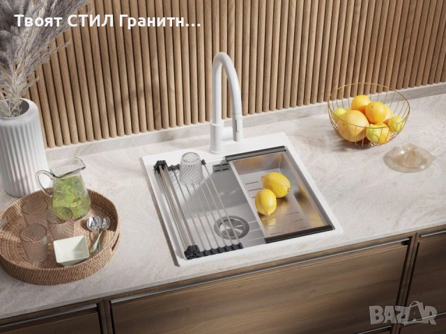 Кухненска Мивка от гранит модел Осло 50 XXL 490 x 500 mm - бяла