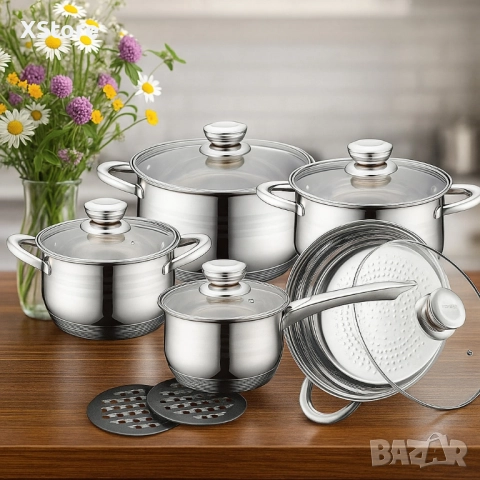 Royalty Line RL-1232 – Комплект от 12 части, с капаци и многослойно дъно, снимка 5 - Съдове за готвене - 52497020