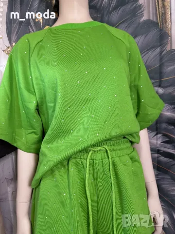 Блестящ памучен сет с камъни в два цвята, снимка 2 - Комплекти - 49716551