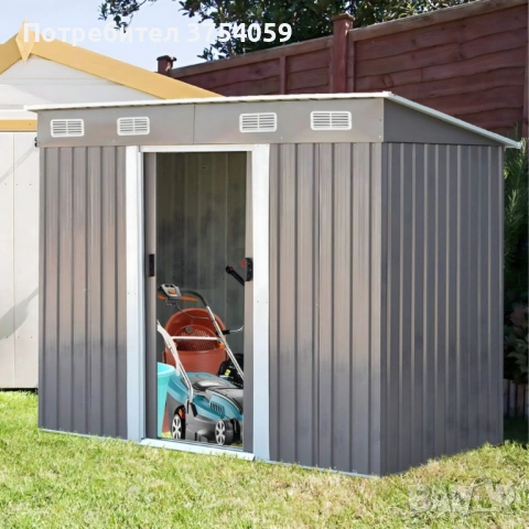 Метална градинска къща за инструменти с вентилация и заключване, снимка 5 - Градински мебели, декорация  - 53124488