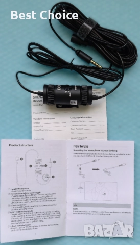 BY-M1 Pro II микрофон Lavalier с шумопотискане, всепосочен, с порт за монитор, снимка 12 - Микрофони - 52819111