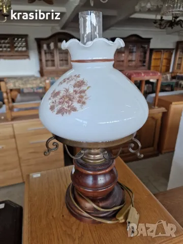 Лампа-Стъкло....Дърво /Орех /-внос от Германия!, снимка 3 - Настолни лампи - 49402896