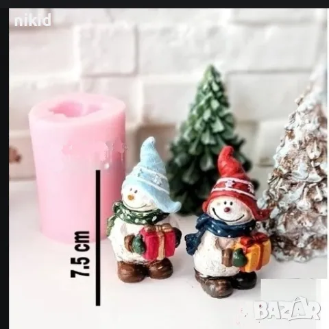 3d Снежен човек усмихнат с подарък силиконов молд форма фондан шоколад гипс свещ