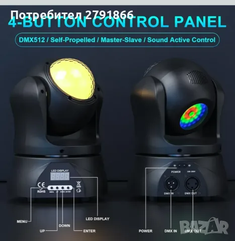 Движеща се двустранна глава d-mx512 LED сценична светлина 30W DJ диско парти светлина с RGBW, нова, снимка 5 - Други - 56243155