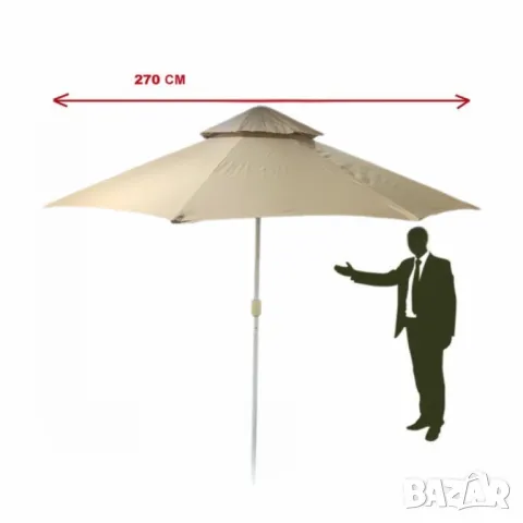 Плажен чадър Кафяв – 220см/270см диаметър NS 3906/NS 3907, снимка 2 - Други стоки за дома - 49916494