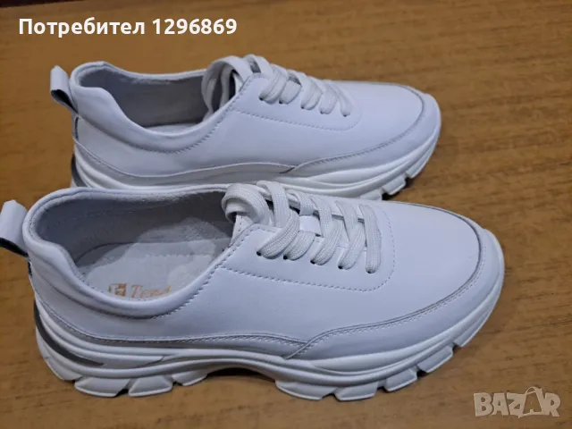 Продавам спортни бели обувки/маратонки/, естествена кожа отвън и вътре. Неразличими от нови, снимка 4 - Дамски ежедневни обувки - 47558075