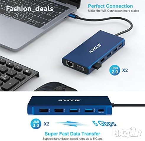 Нов 12-портов USB-C хъб с HDMI, VGA, Ethernet, 100W PD, 4 USB и четец за SD/TF карти, снимка 2 - Друга електроника - 41655913