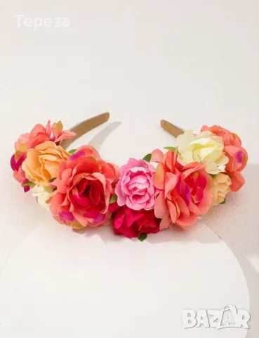 🆕 Голяма диадема с цветя, снимка 3 - Аксесоари за коса - 49709985