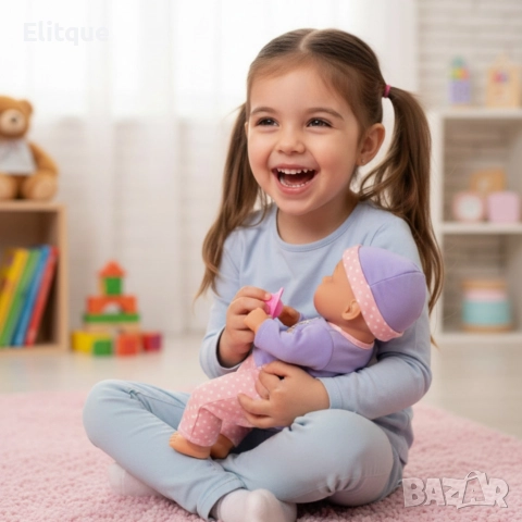 Легнало бебе с биберон и 10 звука – нежна коледна играчка за грижа и обич Babylove, снимка 2 - Плюшени играчки - 52820276