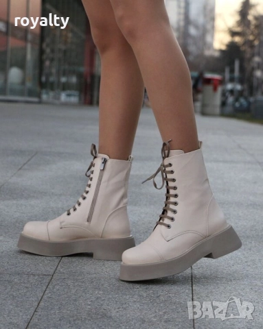 Равни боти - бежова кожа , снимка 2 - Дамски боти - 52003442