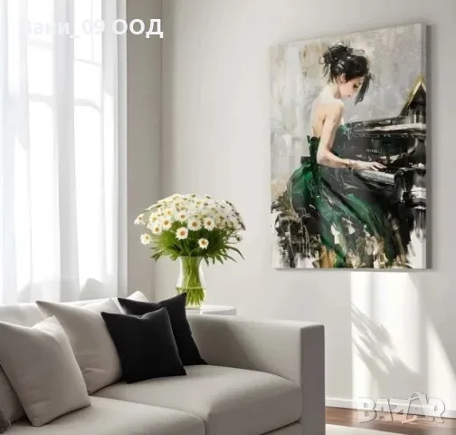 100см! Картина-канава "Жена на пиано", снимка 3 - Картини - 47889478