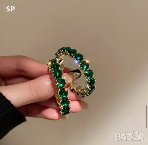 Халки с зелени кристали цирконий, снимка 3 - Обеци - 39701712