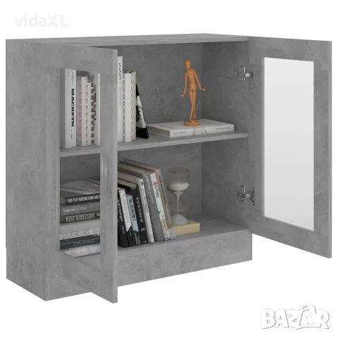 vidaXL Шкаф витрина, бетонно сив, 82,5x30,5x80 см, инженерно дърво, снимка 7 - Секции и витрини - 56147856