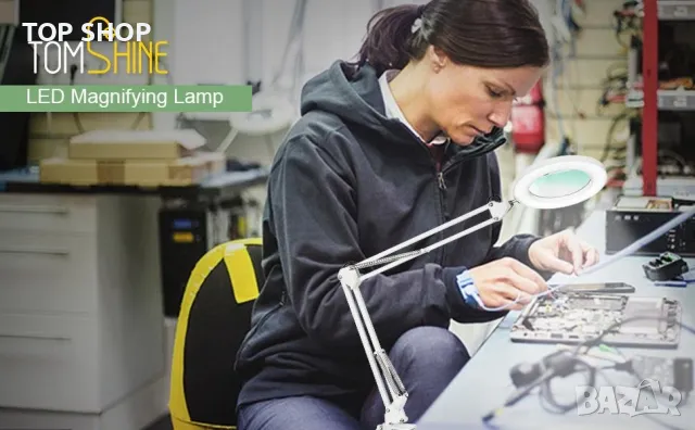 Увеличителна LED настолна лампа 8X лупа 3 цветни режима лампа за маникюр ноктопластика козметична, снимка 9 - Продукти за маникюр - 48938392