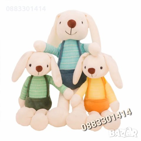 Плюшен заек Зелени дрехи 40см Kawaii , снимка 4 - Плюшени играчки - 40562145