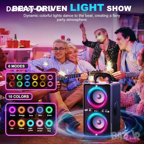 Голям Bluetooth високоговорител ODIOMX, тонколона с пикова мощност 200 W, снимка 5 - Bluetooth тонколони - 53121597