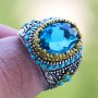 Мъжки пръстен със син циркон и тюркоази, снимка 1 - Пръстени - 41995003