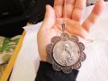 Възрожденска Сребърна икона, амулет, накит, медальон с Богородица, Дева Мария - Панагия 70 мм - Бого