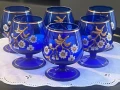6 винтидж кристални чаши  Bohemia ръчно рисувани, кобалтово сини с позлата, снимка 5