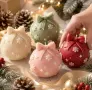 3D коледна топка с панделка силиконов молд форма свещи гипс сапун смола декорация , снимка 1
