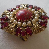 Винтидж чешка брошка с перли и кристали, снимка 6 - Антикварни и старинни предмети - 39712845