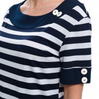 Нова дамска моряшка блуза с къс ръкав, широко райе, снимка 3 - Тениски - 27999734