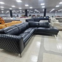 Черен кожен ъглов диван с електрически релаксиращ механизъм, снимка 3 - Дивани и мека мебел - 39963873