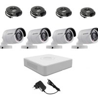 FULL HD 2 Mегапиксела Комплект за Видеонаблюдение 4х Hikvision DS-2CE16D0T-IRPF + DVR DS-7104HGHI-F1, снимка 1 - Комплекти за видеонаблюдение - 41504091