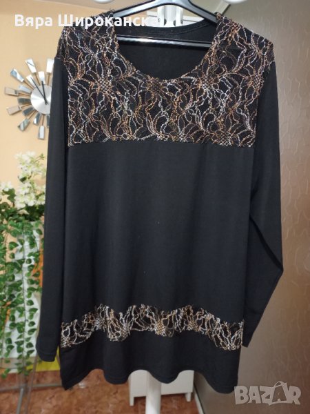 Черна туника с черно-кафява дантела. Размер: XL. , снимка 1