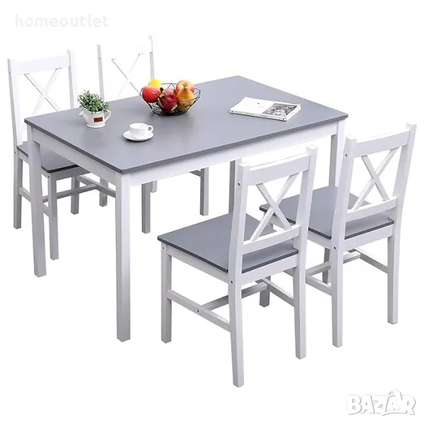 ПРОМОЦИЯ К-т трапезна маса с 4 стола от борова дървесина 10QDLC023-BG, снимка 1