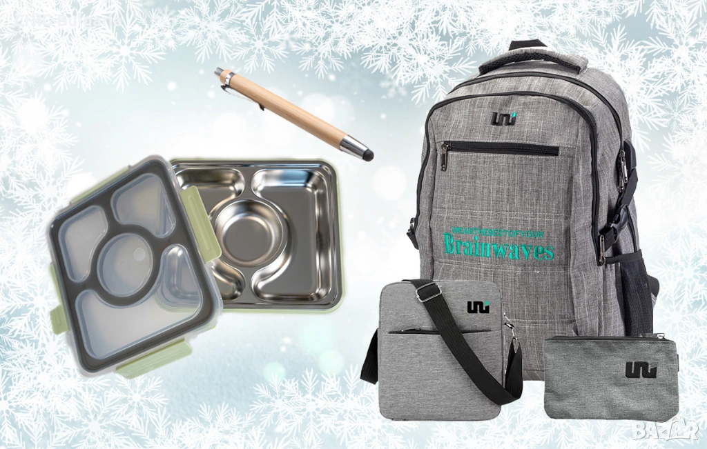 Раница с USB, кутия за обяд и бамбуков химикал - ЗИМНА ПРОМОЦИЯ, снимка 1