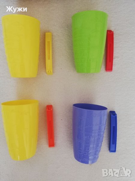 НОВИ пластмасови чаши и щипка за плик , снимка 1