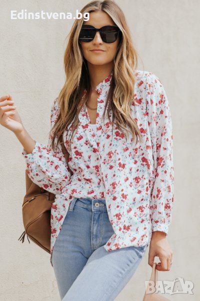 Дамска риза с дълъг ръкав и флорален принт, снимка 1