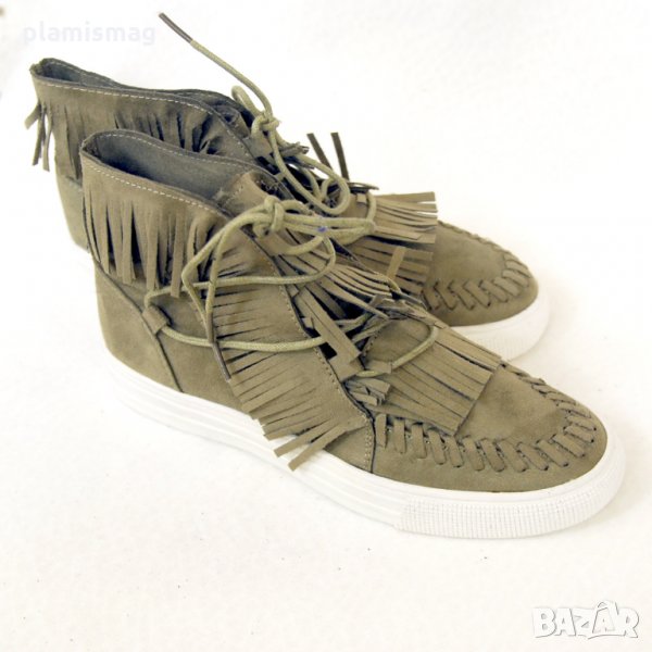 Дамски спортни обувки, Маслено зелени, снимка 1