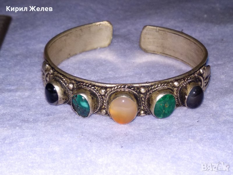 СТАРА СКЪПОЦЕННА ОРИЕНТАЛСКА ПОСРЕБРЕНА БРОНЗОВА РЕГУЛИРУЕМА ЕТНОГРАФСКА ГРИВНА 8650, снимка 1