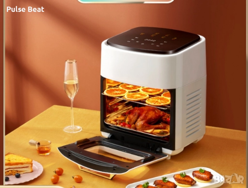 Фритюрник с горещ въздух (Air Fryer) – трислоен, супер голям капацитет. Бял и черен цвят , снимка 1