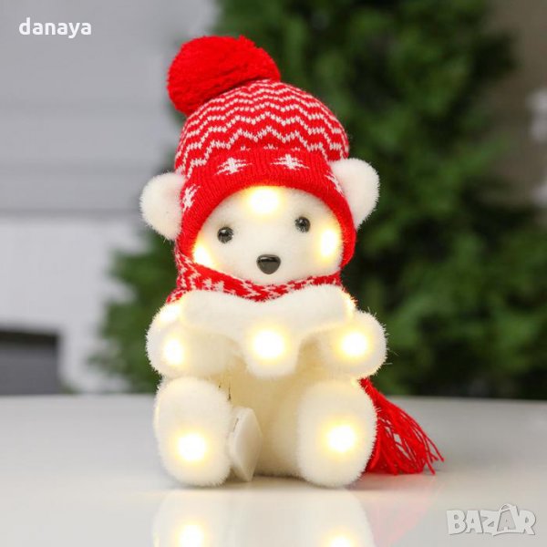 2506 Светеща коледна играчка Мече с книга, 18х10х10 см, снимка 1