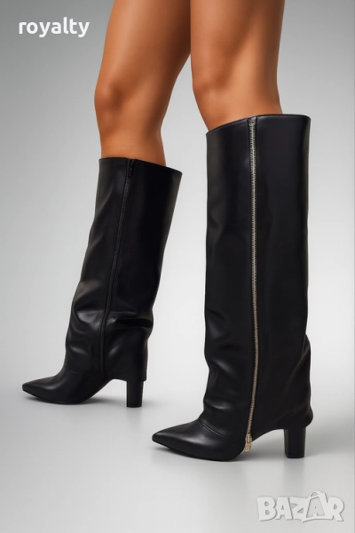 Ботуши на ток - черна кожа, снимка 1
