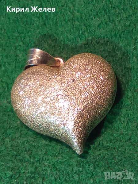 СРЕБЪРЕН МЕДАЛЬОН СЪРЧИЦЕ СРЕБРО 925 с БЯЛА ПОЗЛАТА РОМАНТИЧЕН АРТ ПЕНДАНТ 36401, снимка 1