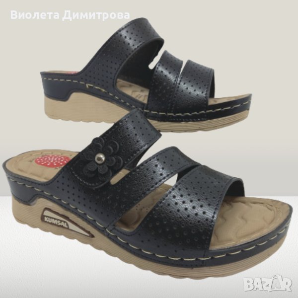 Черни дамски медицински чехли за широки и проблемни крака, снимка 1