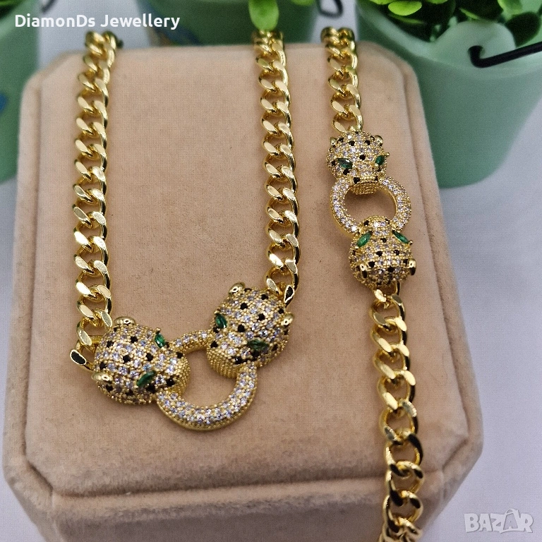 Twin Panther Luxury Set – колие и гривна с кристали ✨ | с позлата, снимка 1